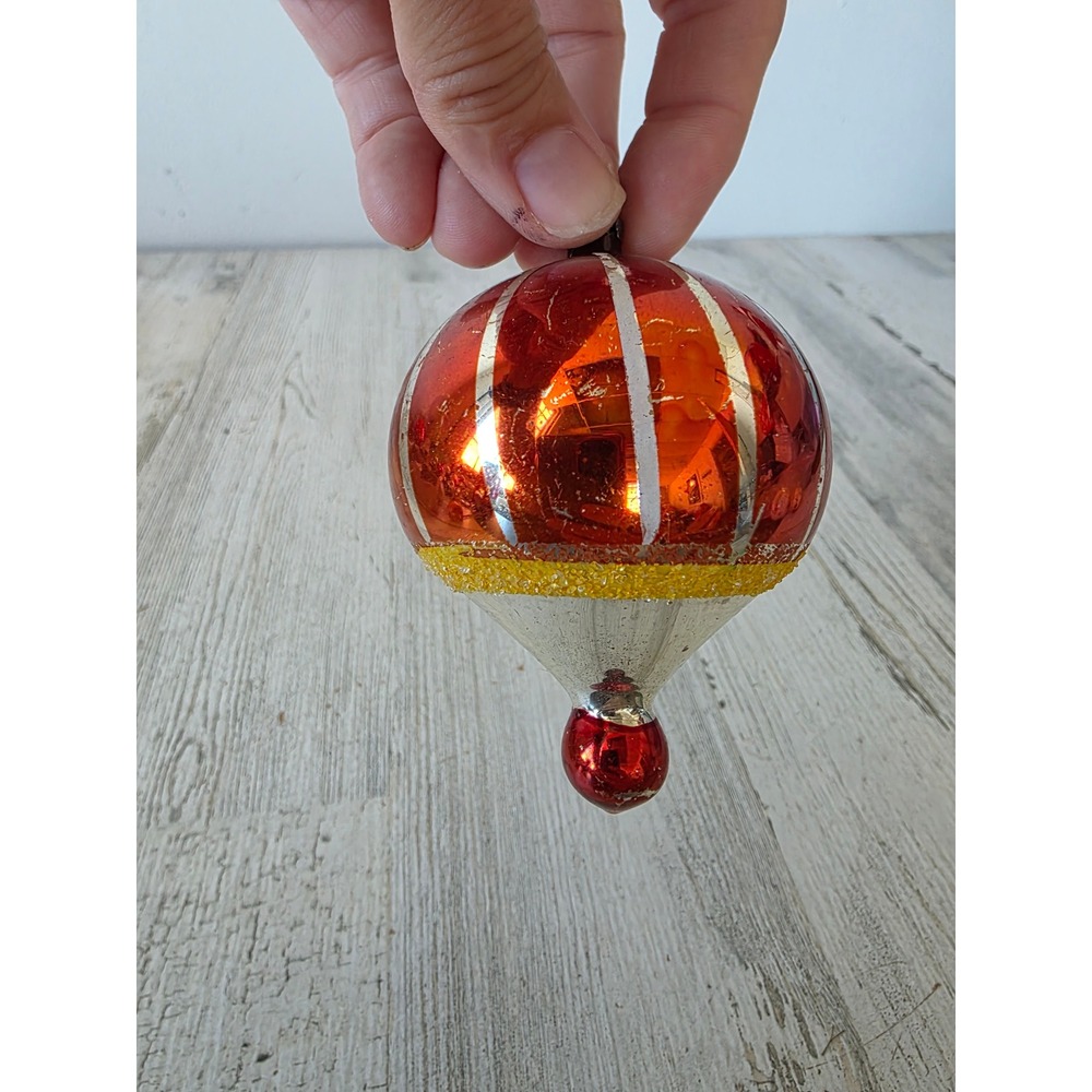 Vintage poland? Parachute mercury glass Mica red ornament balloon Xmas tree